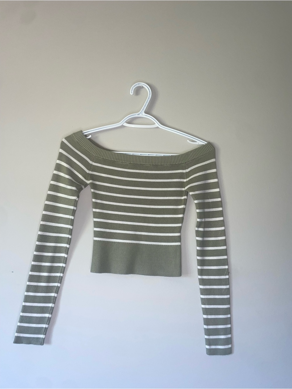 Garage Olive Green & White Striped Knit Top